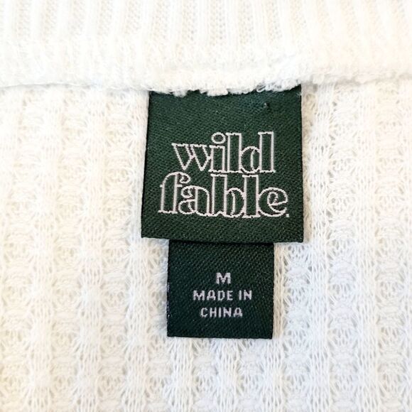 Wild Fable White High/Low Waffle Weave Raw Edging Long Sleeve Top - Picture 5 of 7
